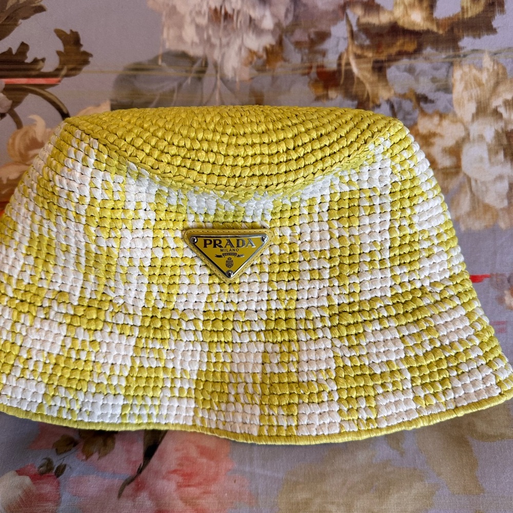 Prada Crochet Bucket Hat in Green and White